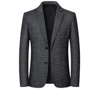 Americana de cuadros vintage para hombre 2024, corte ajustado, informal, a rayas, para primavera y otoño, chaqueta de traje para uso diario, negocios, bodas, fiestas, Grey-14, XXXXL
