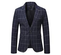Americana de cuadros vintage para hombre 2024, corte ajustado, informal, a rayas, para primavera y otoño, chaqueta de traje para uso diario, negocios, bodas, fiestas, Gris oscuro-11., L