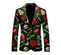 Americana de Navidad para hombre de moda de Navidad para hombre, traje de Navidad divertido con botones de corte ajustado, varios estampados para Navidad, blazer de fiesta, disfraz, chaqueta de traje