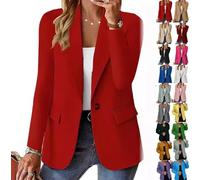 Americana ligera de verano para mujer, blazer business casual para mujer, chaqueta de primavera con solapa y cuello abotonado, rojo, XL