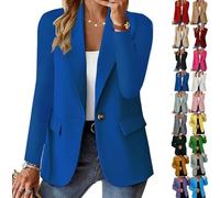 Americana ligera de verano para mujer, blazer business casual para mujer, chaqueta de primavera con solapa y cuello abotonado, azul, S