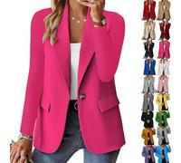 Americana ligera de verano para mujer, blazer business casual para mujer, chaqueta de primavera con solapa y cuello abotonado, rojo rosado, XXL