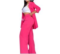 Americanas Mujer Modernas - Chaqueta Blazers Mujer - El Temperamento De Las Mujeres Del Verano 2024 Elegante Traje De Solapa De Manga Con Abertura De Color Sólido Pantalones Rectos Traje De Mujer