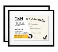 Americanflat 11x14 Diploma Frame with Shatter-Resistant Glass - Set of 2 - Use as 8.5x11 Frame with Mat or Display 11x14 Document Without Mat - Legacy Collection - Certificate Frames for Wall - Black