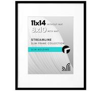 Americanflat Portarretratos de 11 x 14 pulgadas con vidrio inastillable, úsalo como marco de 8 x 10 pulgadas con paspartú o marco de 11 x 14 pulgadas sin paspartú, colección Streamline, marco de fotos