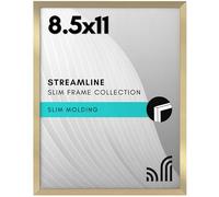 Americanflat 8.5x11 Picture Frame with Shatter-Resistant Glass - Streamline Collection - Thin Border Photo Frame for Tabletop and Wall Display - Hanging Hardware and Easel Stand Included - Gold