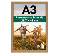 Americanflat A3 Marco de Fotos - MDF Madera de Roble con Cristal Irrompible y Accesorios para Colgar - Marco Fotos Pared con Visualización Horizontal o Vertical