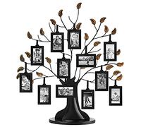Americanflat Árbol genealógico de bronce con 12 marcos de fotos colgantes de 2 x 3 pulgadas en negro y borlas de cinta ajustables, 22 pulgadas