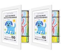 Americanflat Blanco Marco Dibujos Infantiles A4 - Cuadro de Almacenamiento para Niños para 100 Unidades, Proyectos de Arte, Puzzles, Fotos y Decoración - Madera Compuesta con Vidrio Resistente