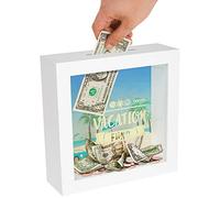 Americanflat Caja de Ahorro de Dinero con Ranura, Marco de Caja Decorativa de 6 x 6 Pulgadas, Color Blanco con Vidrio Pulido para Pared y Mesa