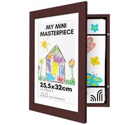 Americanflat Caoba Marco Dibujos Infantiles A4 - Cuadro de Almacenamiento para Niños para 100 Unidades, Proyectos de Arte, Puzzles, Fotos y Decoración - Madera Compuesta con Vidrio Resistente