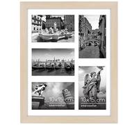 Americanflat Collage de Marco de Fotos 10x15 cm en Madera Clara - Portafotos Multiple 28x36 cm para 5 Fotos 10x15 cm en Pared - MDF con Vidrio Resistente a los Golpes
