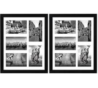 Americanflat Collage de Marco de Fotos 10x15 cm en Negro - Portafotos Multiple 28x36 cm para 5 Fotos 10x15 cm en Pared - MDF con Vidrio Resistente a los Golpes (Paquete de 2)