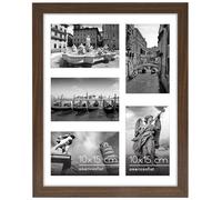 Americanflat Collage de Marco de Fotos 10x15 cm en Nogal - Portafotos Multiple 28x36 cm para 5 Fotos 10x15 cm en Pared - MDF con Vidrio Resistente a los Golpes