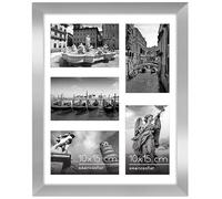 Americanflat Collage de Marco de Fotos 10x15 cm en Plata - Portafotos Multiple 28x36 cm para 5 Fotos 10x15 cm en Pared - MDF con Vidrio Resistente a los Golpes