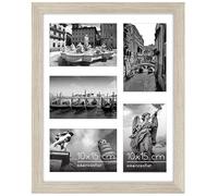 Americanflat Collage Marco de Fotos 28x36 cm - Marco con Paspartú per Cinco 10x15 cm Fotos o Marco de 28x36 cm Sin Paspartú - MDFa la Deriva con Vidrio Resistente y Accesorias de Colgada en la Pared