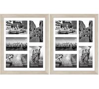 Americanflat Collage Marco de Fotos 28x36 cm - Marco con Paspartú per Cinco 10x15 cm Fotos o Marco de 28x36 cm Sin Paspartú - MDF a la Deriva con Vidrio Resistente y Accesorias de Colgada en la Pared