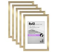 Americanflat Galleria - Juego de 5 marcos para fotos de 20,3 x 30,5 cm con plexiglás pulido, marco de 15,2 x 20,3 cm con paspartú o de 20,3 x 30,5 cm sin, para exhibición en pared, dorado