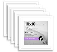 Americanflat Galleria - Juego de 5 marcos para fotos de 25,4 x 25,4 cm con plexiglás pulido, marco de 20,3 x 20,3 cm con paspartú o de 25,4 x 25,4 cm sin, para exhibición en mesa o pared, blanco