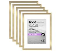 Americanflat Galleria - Juego de 5 marcos para fotos de 30,5 x 40,6 cm con plexiglás pulido, marco de 21,6 x 27,9 cm con paspartú o de 30,5 x 40,6 cm sin, para exhibición en pared, dorado