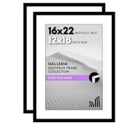 Americanflat Juego de 2 portarretratos de 16 x 22 pulgadas, color negro, úsalo como marco de póster de 12 x 18 pulgadas con paspartú o marco de 16 x 22 pulgadas sin paspartú, marcos de fotos para