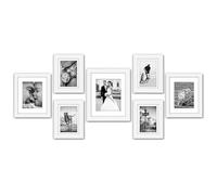 Americanflat Juego de pared de galería de 7 piezas en color blanco, uno de 11 x 14, dos de 8 x 10 y cuatro marcos de 7 x 5 pulgadas, juego de fotos de collage para pared con formatos horizontales y