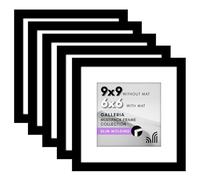 Americanflat Juego de portarretratos color negro de 9 x 9 pulgadas, uso como marco de 6 x 6 pulgadas con paspartú o marco de 9 x 9 pulgadas sin paspartú, juego de marcos de pared de galería con