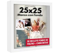Americanflat Marco con Profundidad - Marco Fotos 25x25 cm Blanco Parte Trasera de Lino Suave - Marco de Fotos de Madera con Cristal Irrompible y Accesorios para Colgar - Marco de Fotos Pared y Mesa
