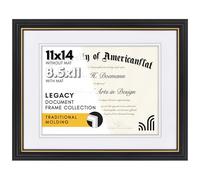 Americanflat Marco de diploma ornamentado de 11 x 14 pulgadas en negro y dorado, marco de certificado con paspartú doble blanco, muestra diplomas de 8.5 x 11 pulgadas o uso como marco de 11 x 14