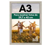Americanflat Marco de Fotos A3 en Madera a la Deriva - Marcos de Fotos Pared de MDF con Cristal Irrompible y Ganchos para Colgar - Exposición Horizontal y Vertical