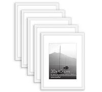 Americanflat Marco de Fotos de 30x40 cm Blanco - Marco de 22x28 cm con Paspartú o 40x30 cm sin Paspartú - con Molduras Finas y Cubierta de Plástico Resistente - 5 Unidades
