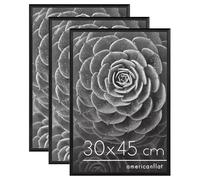 Americanflat Marco de Fotos de 30x45 cm en Negro - 3 Unidades - Marco para Póster de 45x30cm con Finos Bordes, Cubierta de Plástico Resistente y Accesorios para Colgar Horizontal y Vertical