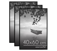Americanflat Marco de Fotos de 40x60 cm en Negro - 3 Unidades - Marco para Póster de 60x40 cm con Finos Bordes, Cubierta de Plástico Resistente y Accesorios para Colgar Horizontal y Vertical