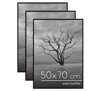 Americanflat Marco de Fotos de 50x70 cm en Negro - 3 Unidades - Marco para Póster de 70x50 cm con Finos Bordes, Cubierta de Plástico Resistente y Accesorios para Colgar Horizontal y Vertical
