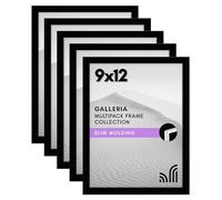 Americanflat Marco de fotos de 9 x 12 pulgadas con plexiglás pulido, juego de 5, colección Galleria, marcos de fotos para exhibición de pared, color negro
