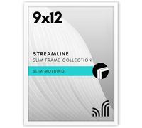 Americanflat Marco de fotos de 9 x 12 pulgadas en color blanco, marco de fotos de borde delgado con vidrio resistente a los golpes, accesorios para colgar y caballete integrado para formatos de