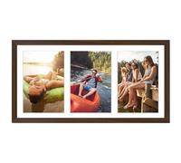 Americanflat Marco de Fotos de Collage en MDF Nogal de 20 x 41 cm - 3 Fotos de 13 x 18 cm en Formatos Horizontal y Vertical, Vidrio Resistente a los Golpes - Incluye Accesiorios de Colgado