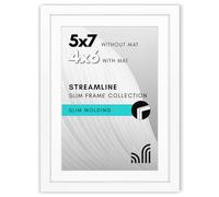 Americanflat Marco de fotos fino de 12,7 x 17,7 cm, color blanco, muestra 4 x 6 con alfombrilla y 5 x 7 sin alfombrilla, formatos horizontales y verticales para pared y mesa