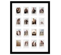 Americanflat Marco de película instantánea de 15 x 20 pulgadas, color negro, mini marco de película instantánea con 16 aberturas, marco de fotos para collage con doble paspartú blanco y cubierta de