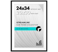 Americanflat Marco de póster de 61 x 86 cm con plexiglás pulido, para usar como marco de 51 x 76 cm con paspartú o de 61 x 86 cm sin paspartú, colección Streamline, con borde fino para pared, negro