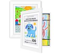 Americanflat Marco Dibujos Infantiles A4 en Blanco - Cuadro de Almacenamiento para Niños para 100 Unidades, Proyectos de Arte y Fotos - Madera de Ingeniería con Vidrio Resistente - 2 Unidades