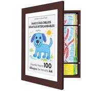 Americanflat Marco Dibujos Infantiles A4 en Caoba - Cuadro de Almacenamiento para Niños para 100 Unidades, Proyectos de Arte, Puzzles y Fotos - Madera de Ingeniería con Vidrio Resistente