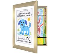 Americanflat Marco Dibujos Infantiles A4 en Dorado - Cuadro de Almacenamiento para Niños para 100 Unidades, Proyectos de Arte, Puzzles y Fotos - Madera de Ingeniería con Vidrio Resistente