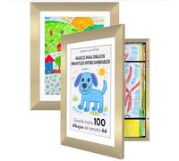 Americanflat Marco Dibujos Infantiles A4 en Dorado - Cuadro de Almacenamiento para Niños para 100 Unidades, Proyectos de Arte y Fotos - Madera de Ingeniería con Vidrio Resistente - 2 Unidades