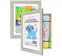 Americanflat Marco Dibujos Infantiles A4 en Madera a la Deriva - Cuadro de Almacenamiento para Niños para 100 Unidades, Proyectos de Arte - Madera de Ingeniería con Vidrio Resistente - 2 Unidades
