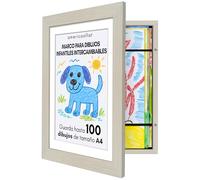Americanflat Marco Dibujos Infantiles A4 en Madera Clara - Cuadro de Almacenamiento para Niños para 100 Unidades, Proyectos de Arte, Puzzles y Fotos - Madera de Ingeniería con Vidrio Resistente