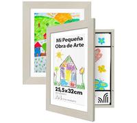 Americanflat Marco Dibujos Infantiles A4 en Madera Clara - Cuadro de Almacenamiento para Niños para 100 Unidades, Proyectos de Arte y Fotos - Madera de Ingeniería con Vidrio Resistente - 2 Unidades