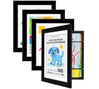 Americanflat Marco Dibujos Infantiles A4 en Negro - Cuadro de Almacenamiento para Niños para 100 Unidades, Proyectos de Arte y Fotos - Madera de Ingeniería con Vidrio Resistente - 4 Unidades