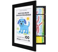 Americanflat Marco Dibujos Infantiles A4 en Negro - Cuadro de Almacenamiento para Niños para 100 Unidades, Proyectos de Arte, Puzzles y Fotos - Madera de Ingeniería con Vidrio Resistente