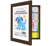 Americanflat Marco Dibujos Infantiles A4 en Nogal - Cuadro de Almacenamiento para Niños para 100 Unidades, Proyectos de Arte, Puzzles y Fotos - Madera de Ingeniería con Vidrio Resistente